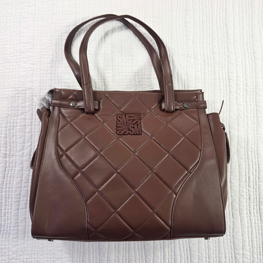 Steve Madden Bripley Satchel Coffee Brown Quilted Faux Leather Handbag DT62444